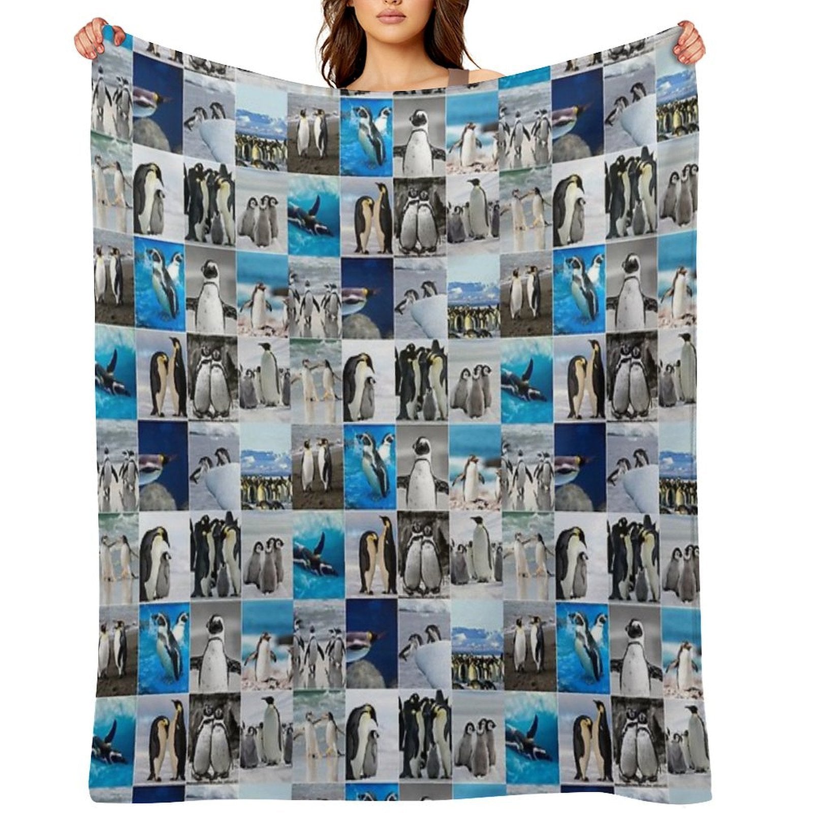 Arctic Penguin Photo Collage Shrink-resistant Throw Blanket