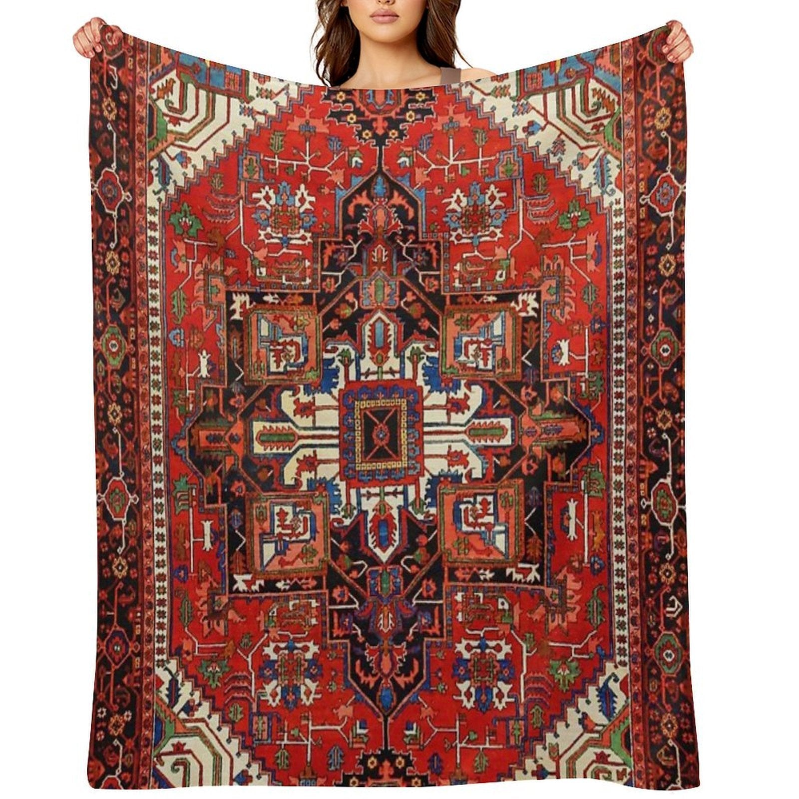 Antique Heriz Persian Rug Print Sustainable Throw Blanket