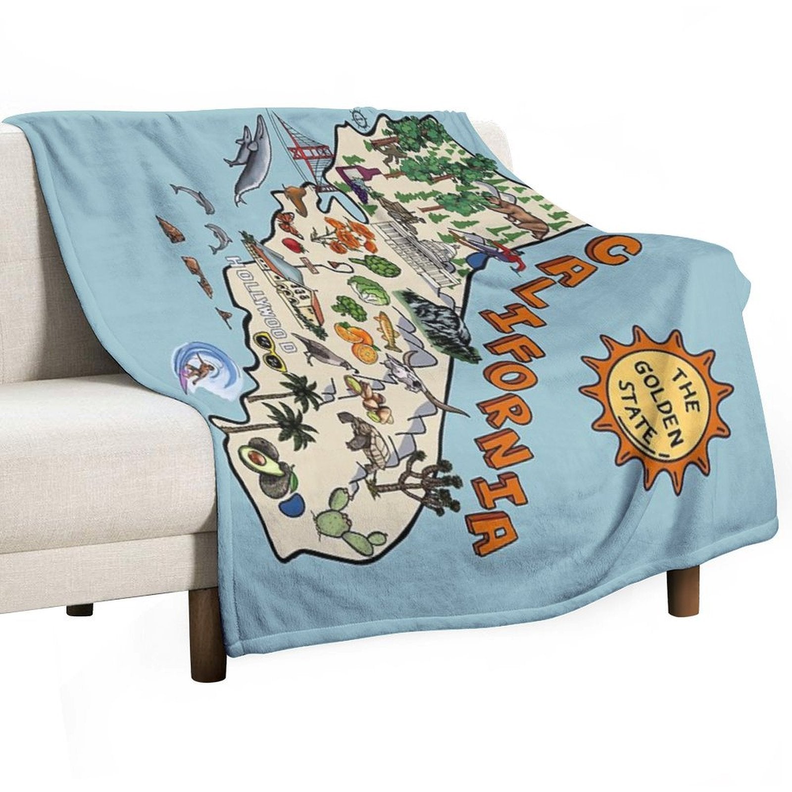 California State Map with Colorful Pictures Plush Throw Blanket