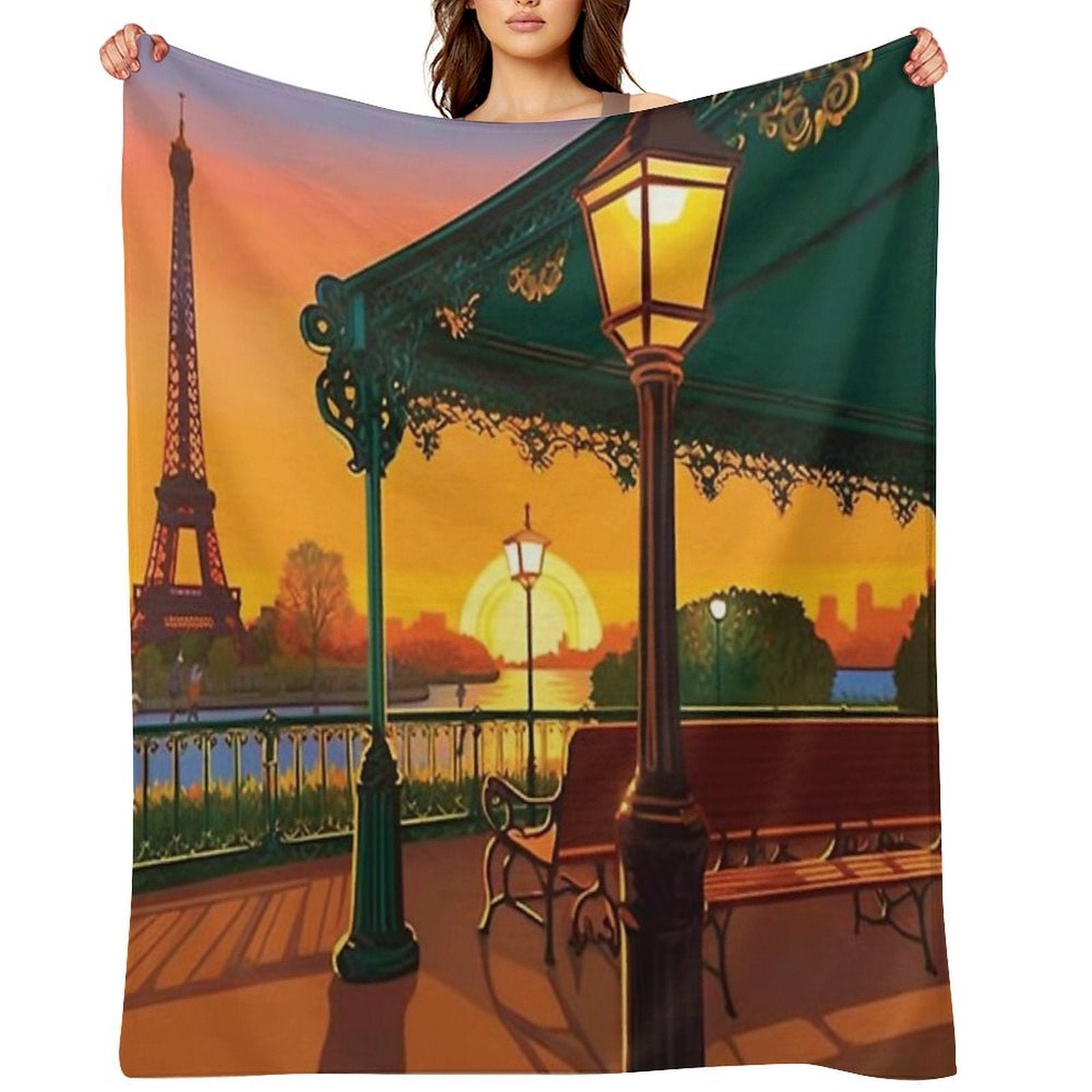 Sunset in Paris City Wrinkle-free Throw Blanket