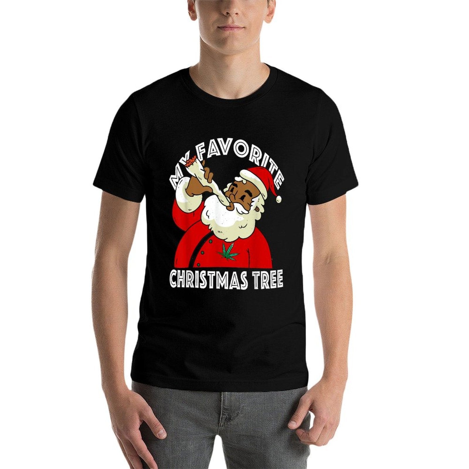 Black African American Santa Claus 420 Christmas Pajamas  Moisture-wicking T-Shirt