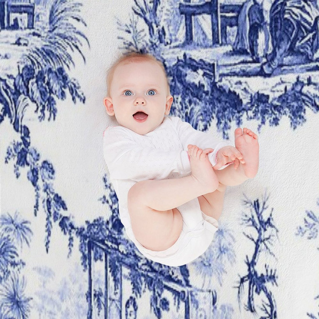 Blue Chinoiserie Toile Sustainable Throw Blanket