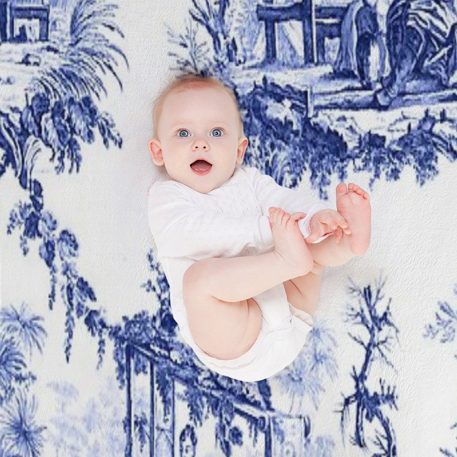 Blue Chinoiserie Toile Sustainable Throw Blanket