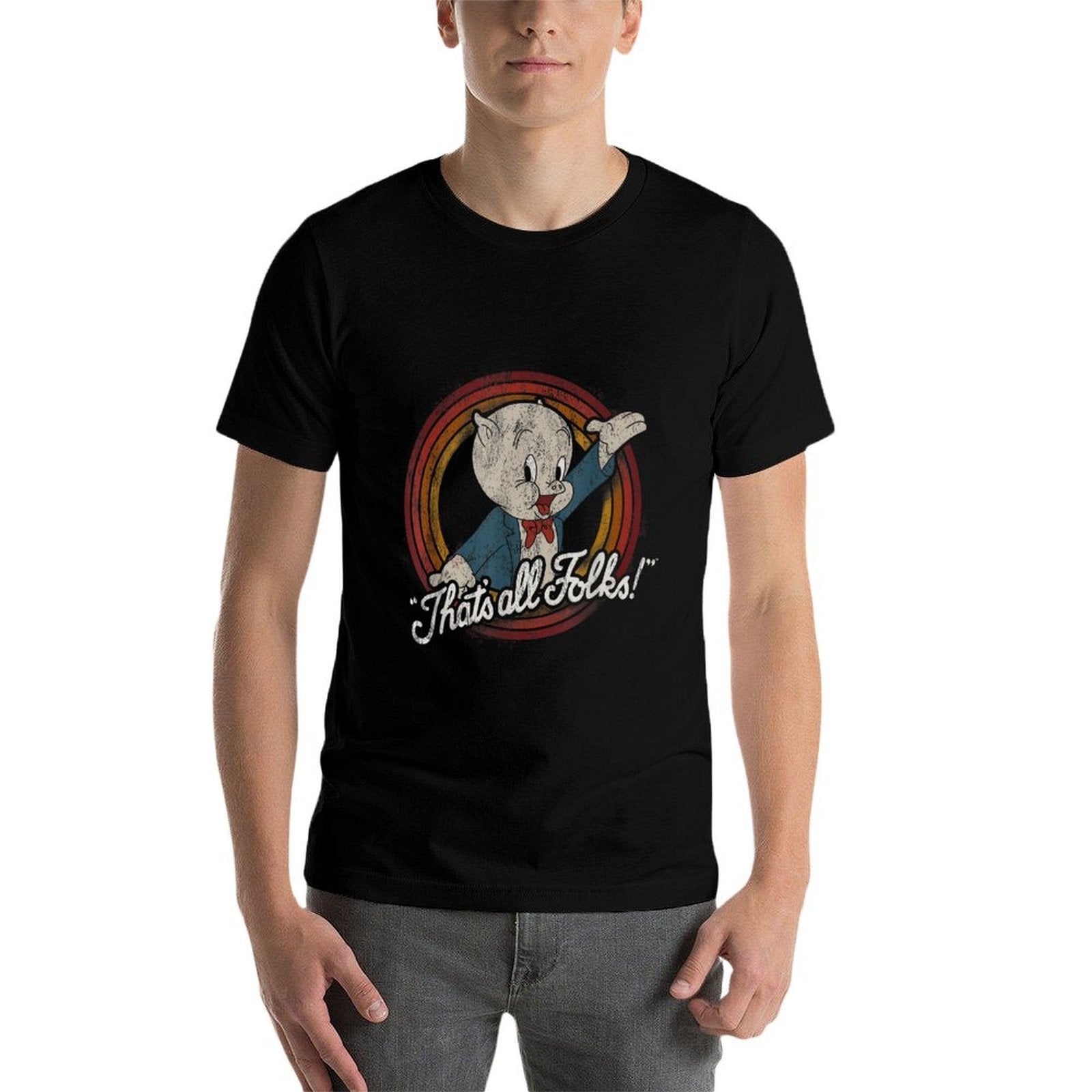 Looney Tunes Porky Pig Thats All Folks Classic  Wrinkle-resistant T-Shirt
