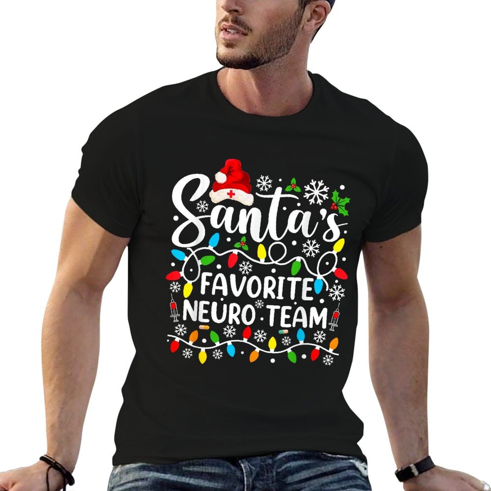 Santas Favorite Neuro Team Christmas Neurology Nurse Crew  Wrinkle-resistant T-Shirt