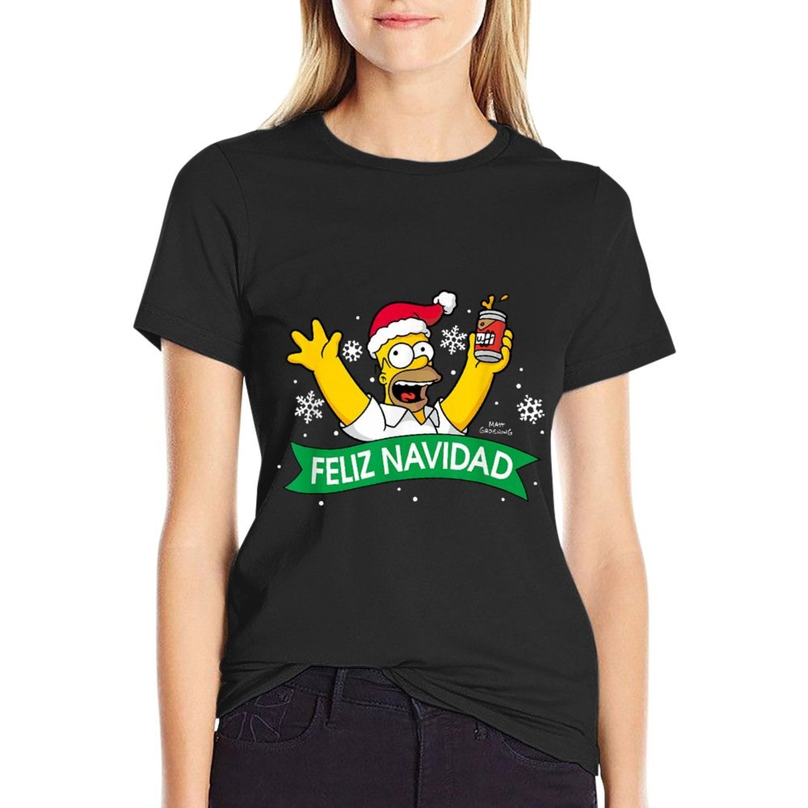 The Simpsons Christmas Feliz Navidad Cheering Homer Portrait  Trendy Pattern T-Shirt