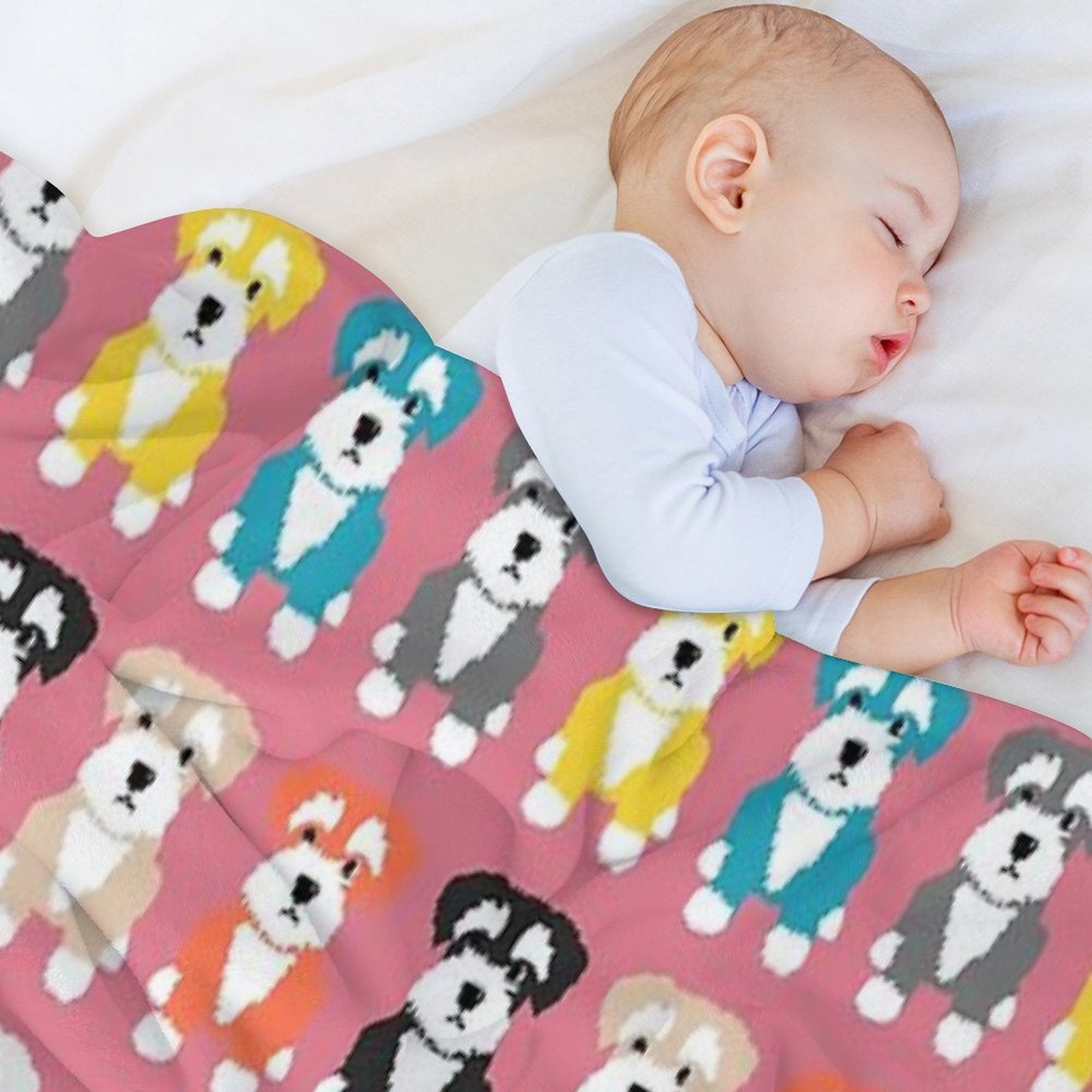 Rainbow of Miniature Schnauzer Dogs on Rose Pink Background Machine-washable Throw Blanket