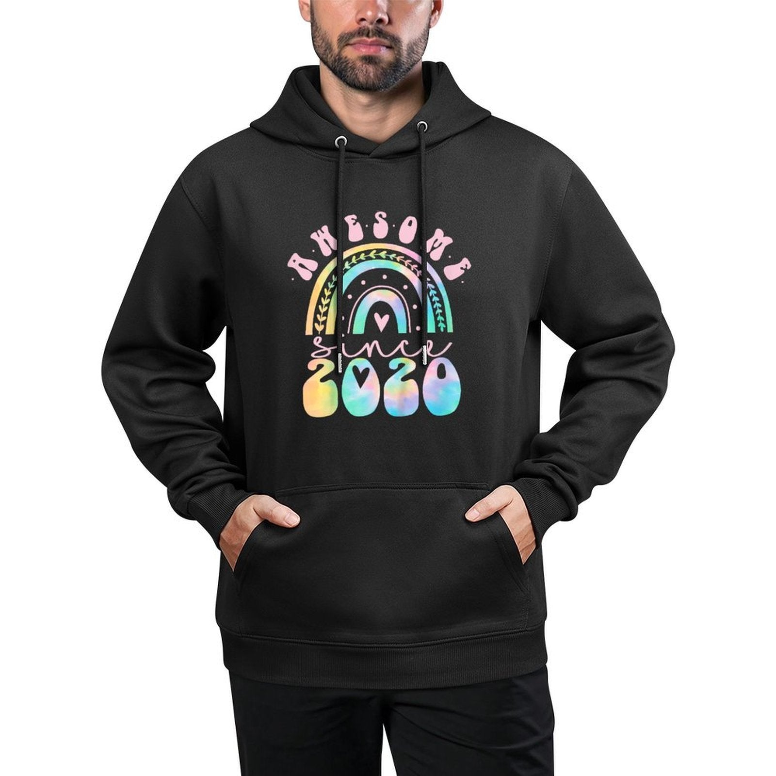 Kids Awesome Since 2020 5 Year Old Rainbow Tie Dye 5th Birthday Colorfast Hoodie