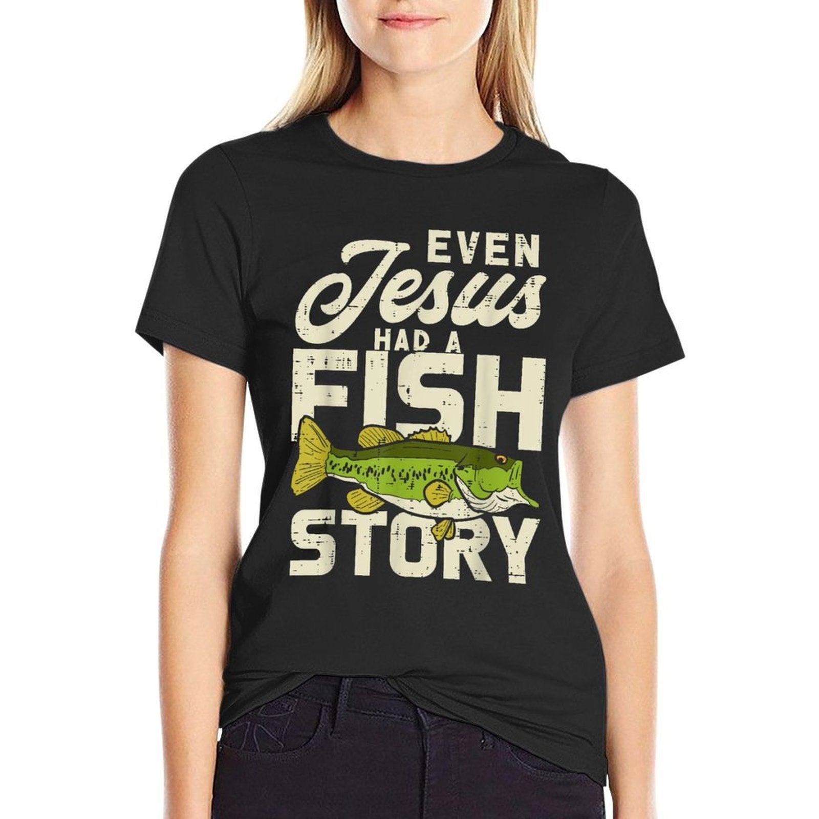 Jesus Fish Story Fisherman God Christ Fishing Christian Gift  Cotton T-Shirt