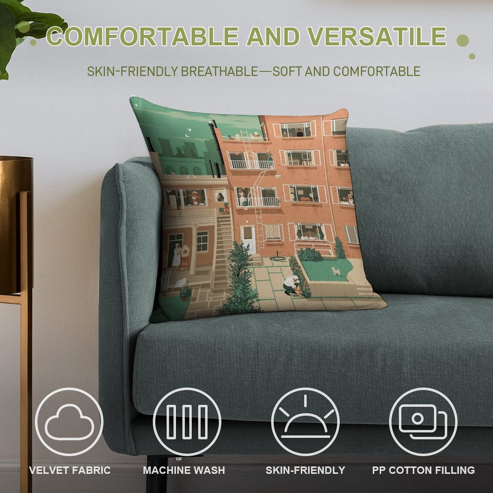 Travel Posters - Hitchcock's Rear Window - Greenwitch Village New York Soft Shrink-Resistant Throw Pillow