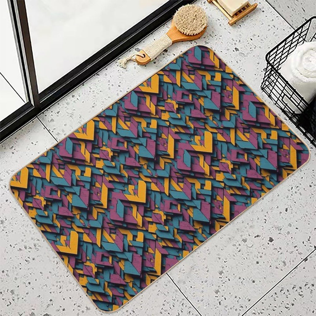 Retro-Inspired Geometric Blocks  Easy Maintenance Bath Mat