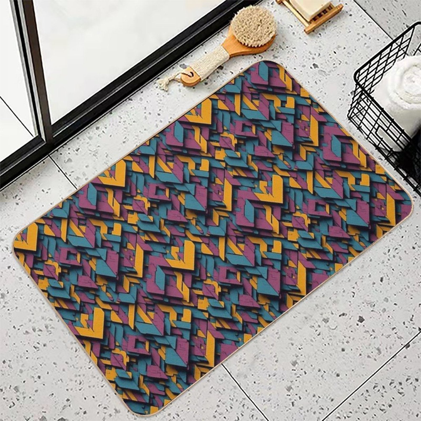 Retro-Inspired Geometric Blocks  Easy Maintenance Bath Mat