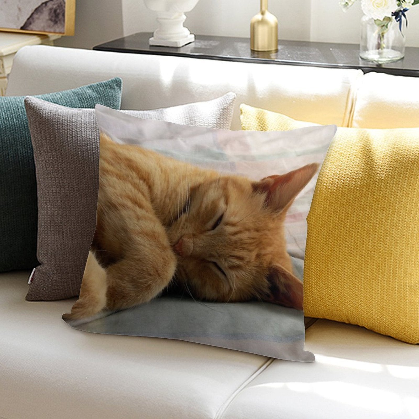 Ginger Cat Sleeping Soft Fade-Resistant Throw Pillow
