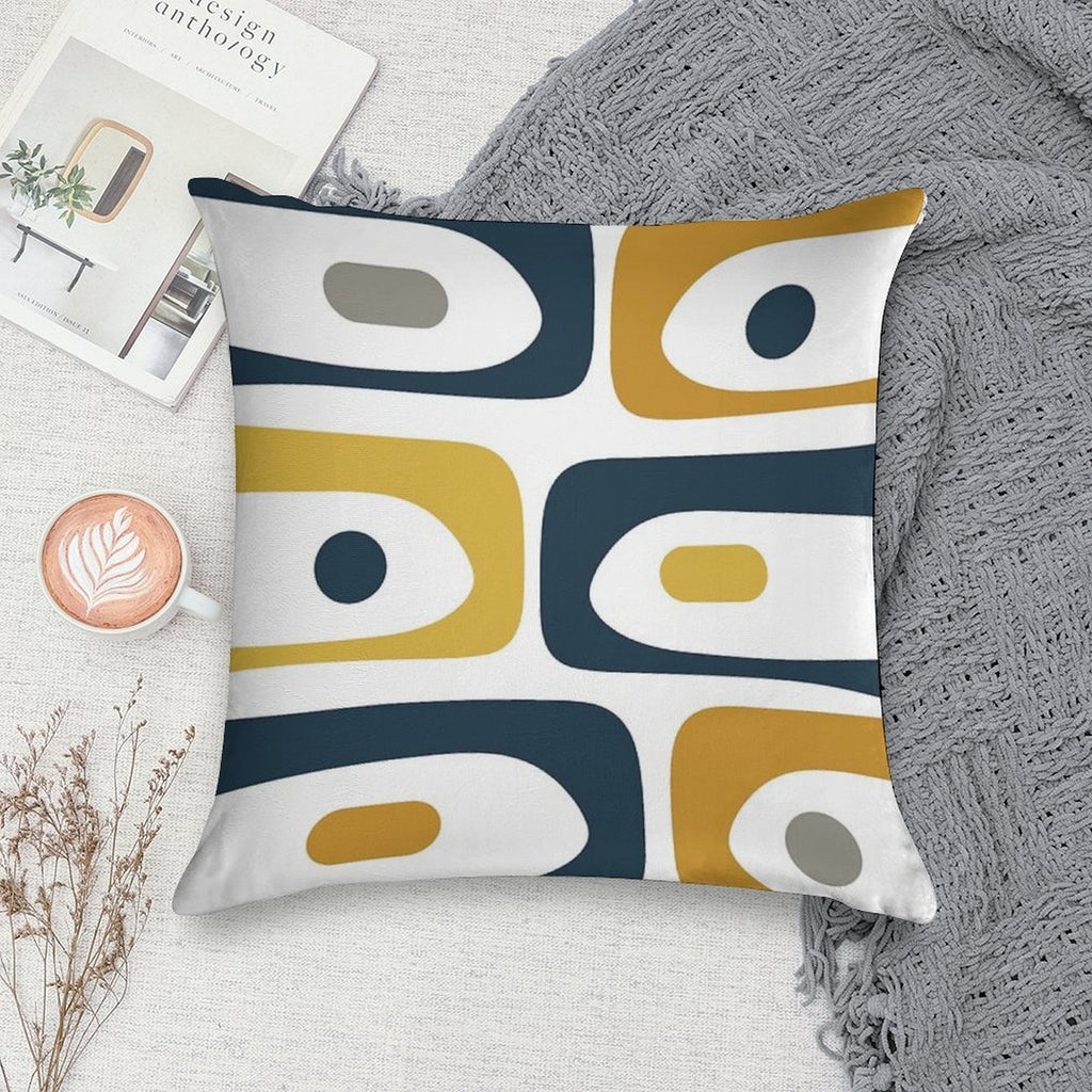 Mid Century Modern Piquet Abstract Minimalist Pattern in Navy Blue, Light And Dark Mustard, Grey, And White Soft Home Decor Throw Pillow