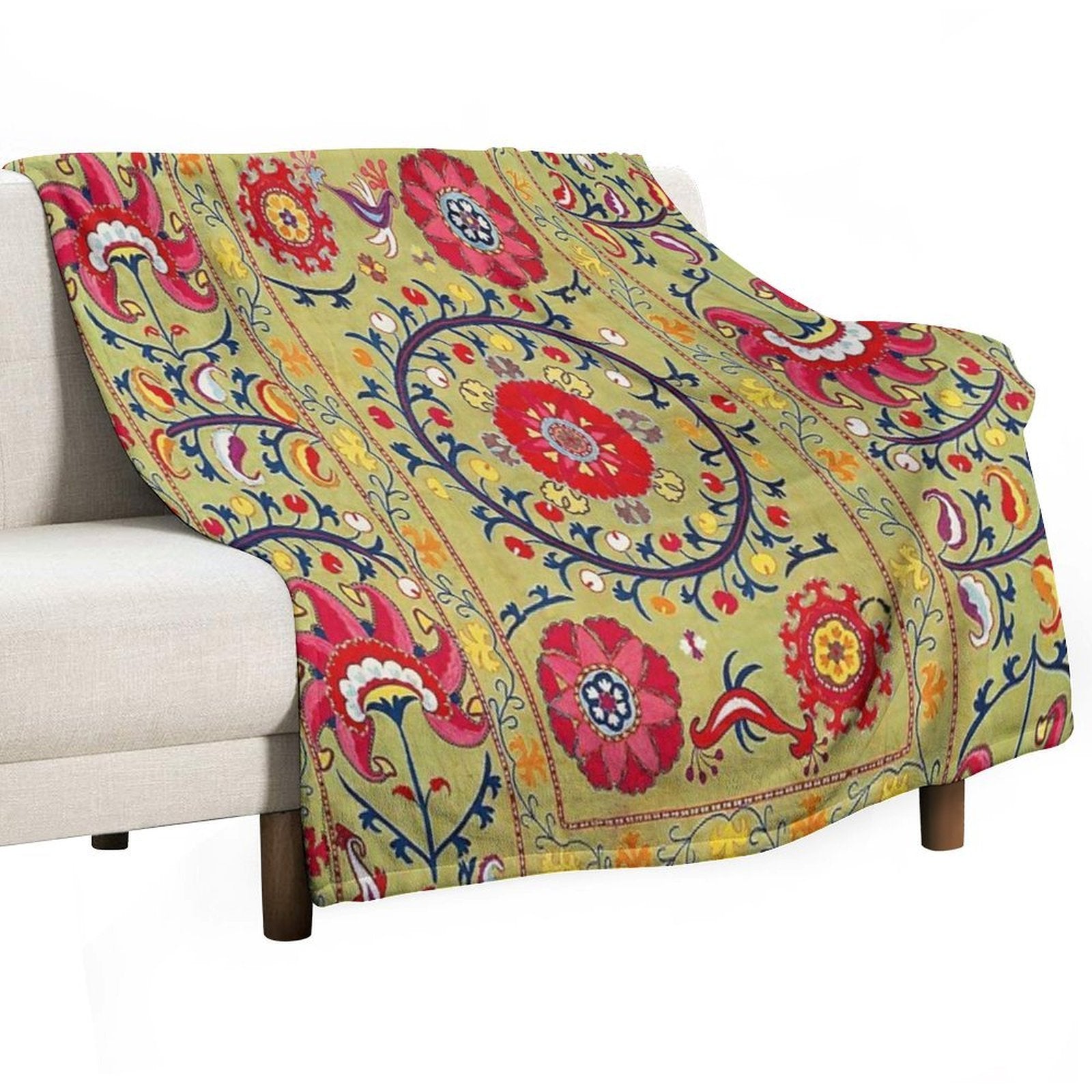 Lakai Suzani Uzbekistan Floral Embroidery Print Travel-friendly Throw Blanket