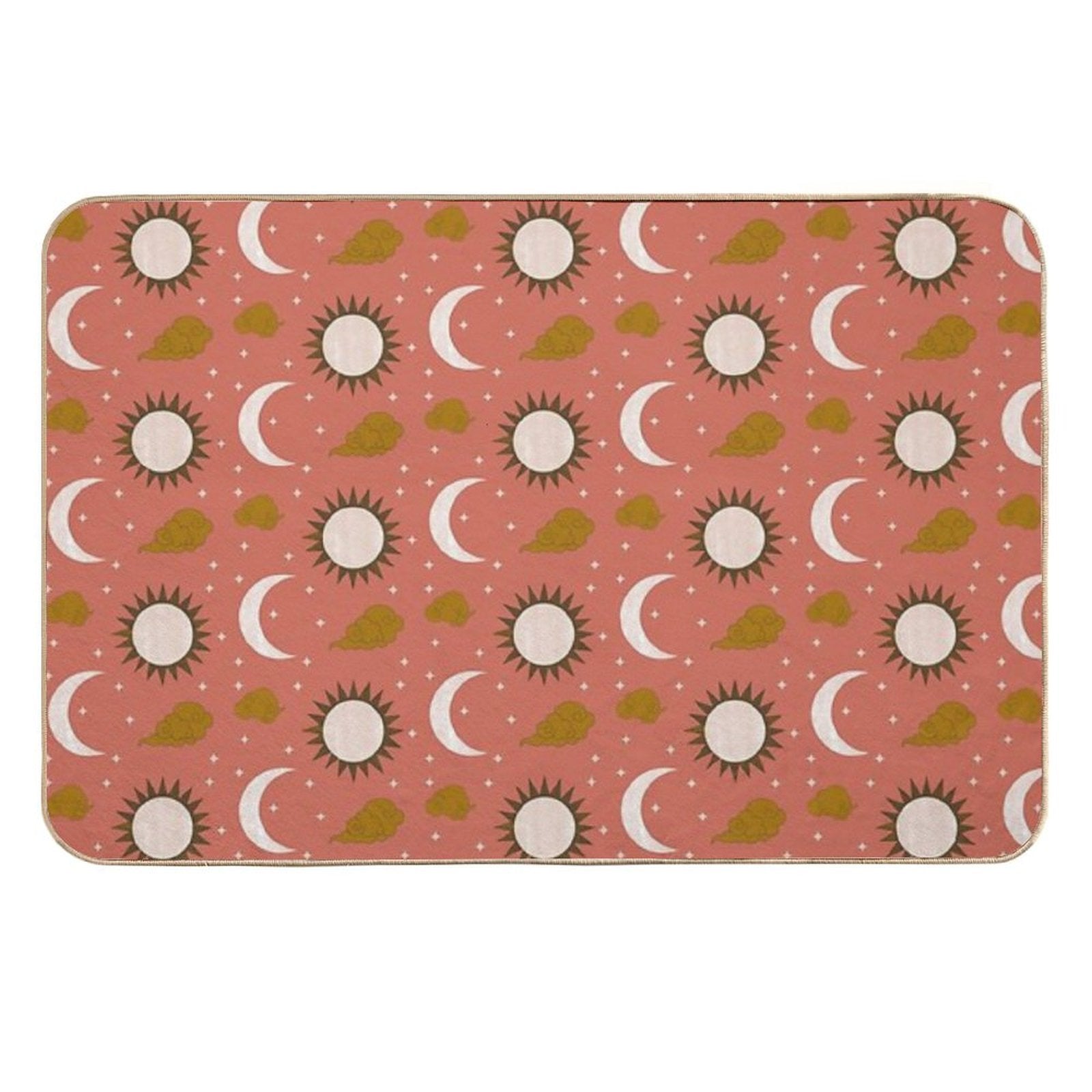 Blush Orange Gold Brown And White Sun And Moon Print  Anti-Trip Bath Mat