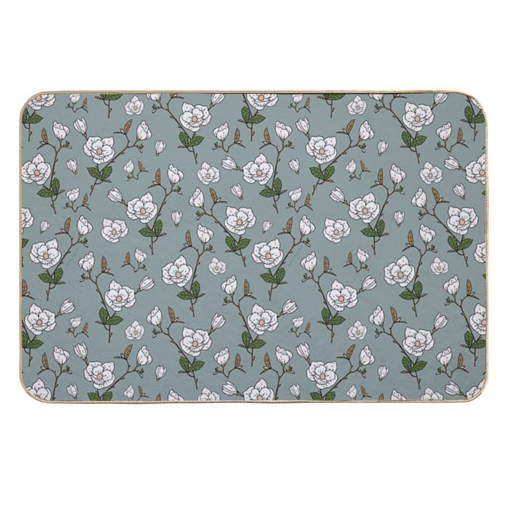 Botanical Magnolia Sprig Pattern_Sage  Dirt-Trapping Bath Mat