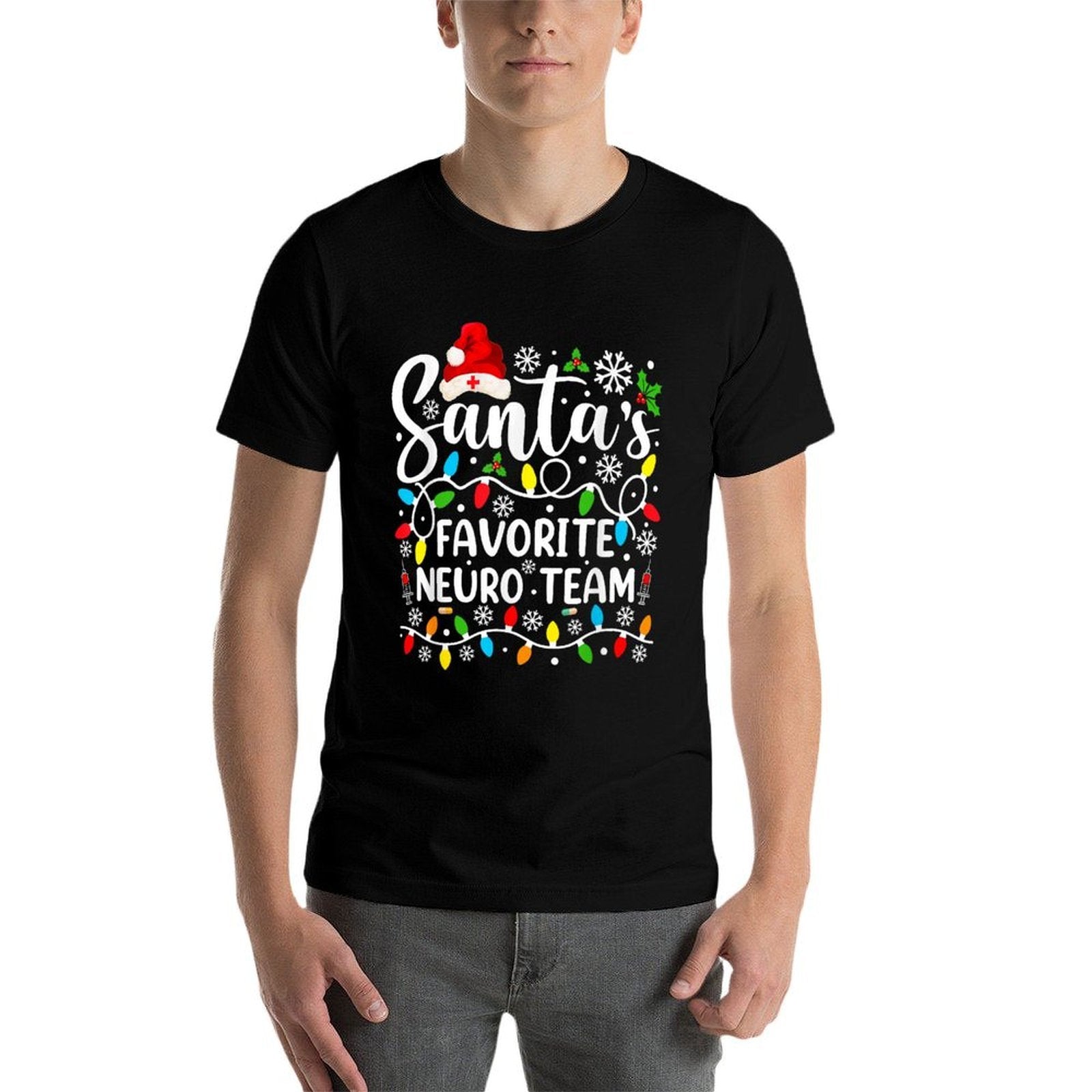 Santas Favorite Neuro Team Christmas Neurology Nurse Crew  Wrinkle-resistant T-Shirt