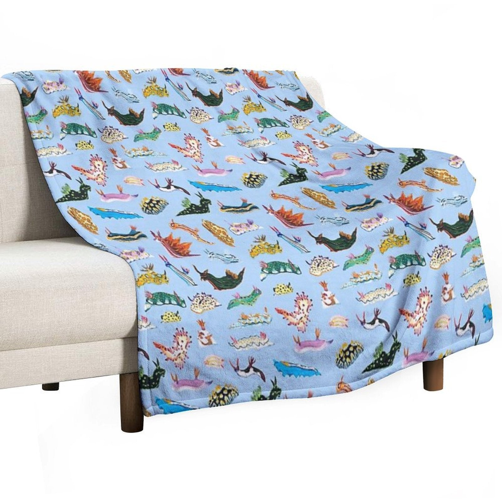 NUDIBRANCHIA (light Blue) Sustainable Throw Blanket