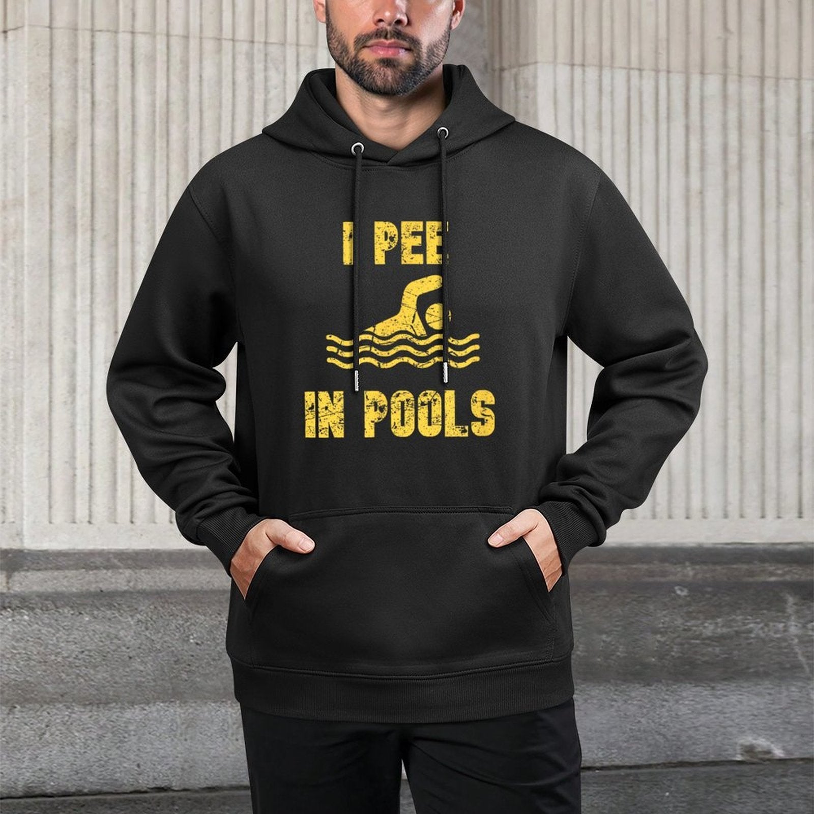 I Pee In Pools Stressed Yellow - Pool Gear for Men Or Women Durable Construction Hoodie