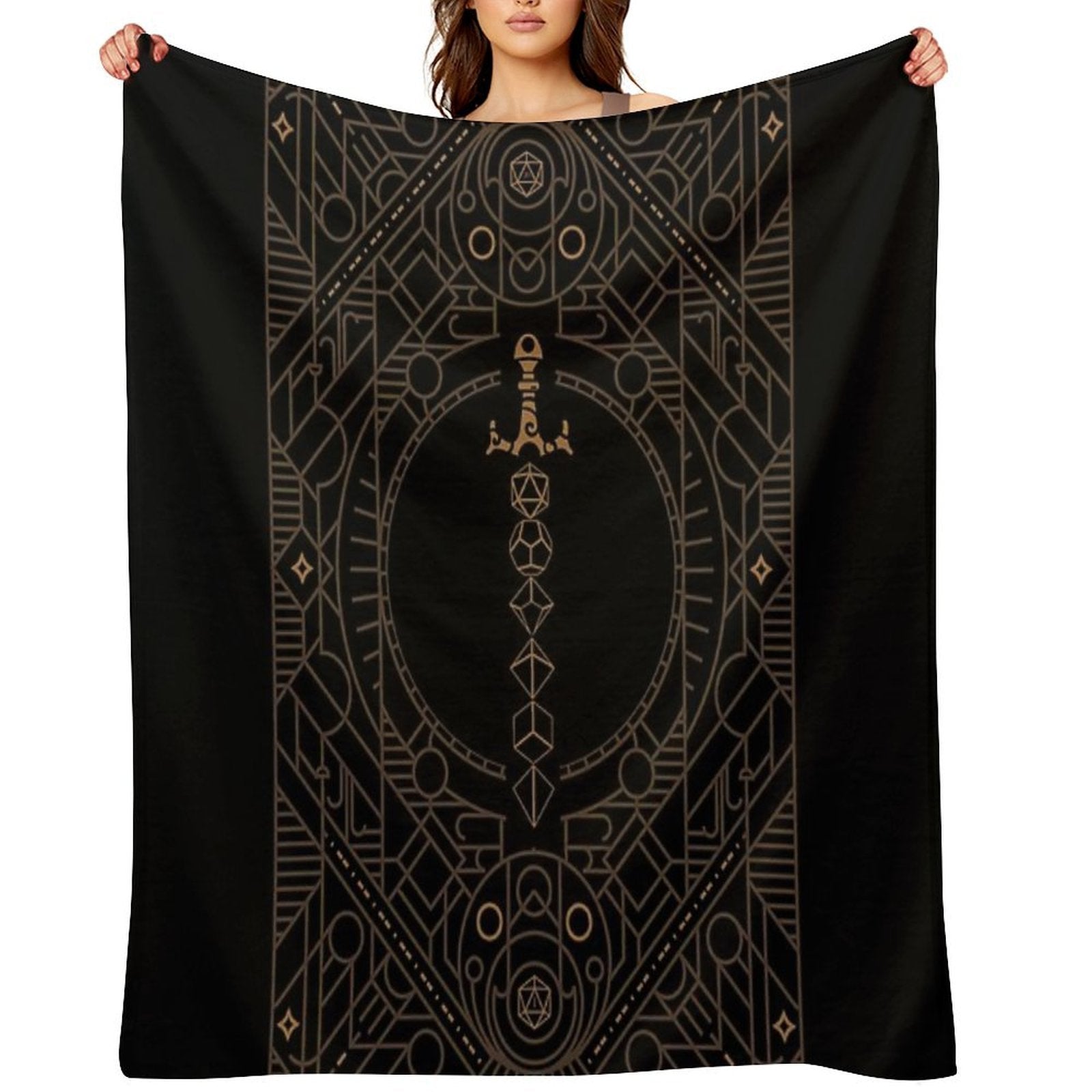Polyhedral Dice Sword Vintage Minimalist Geometry Versatility Throw Blanket