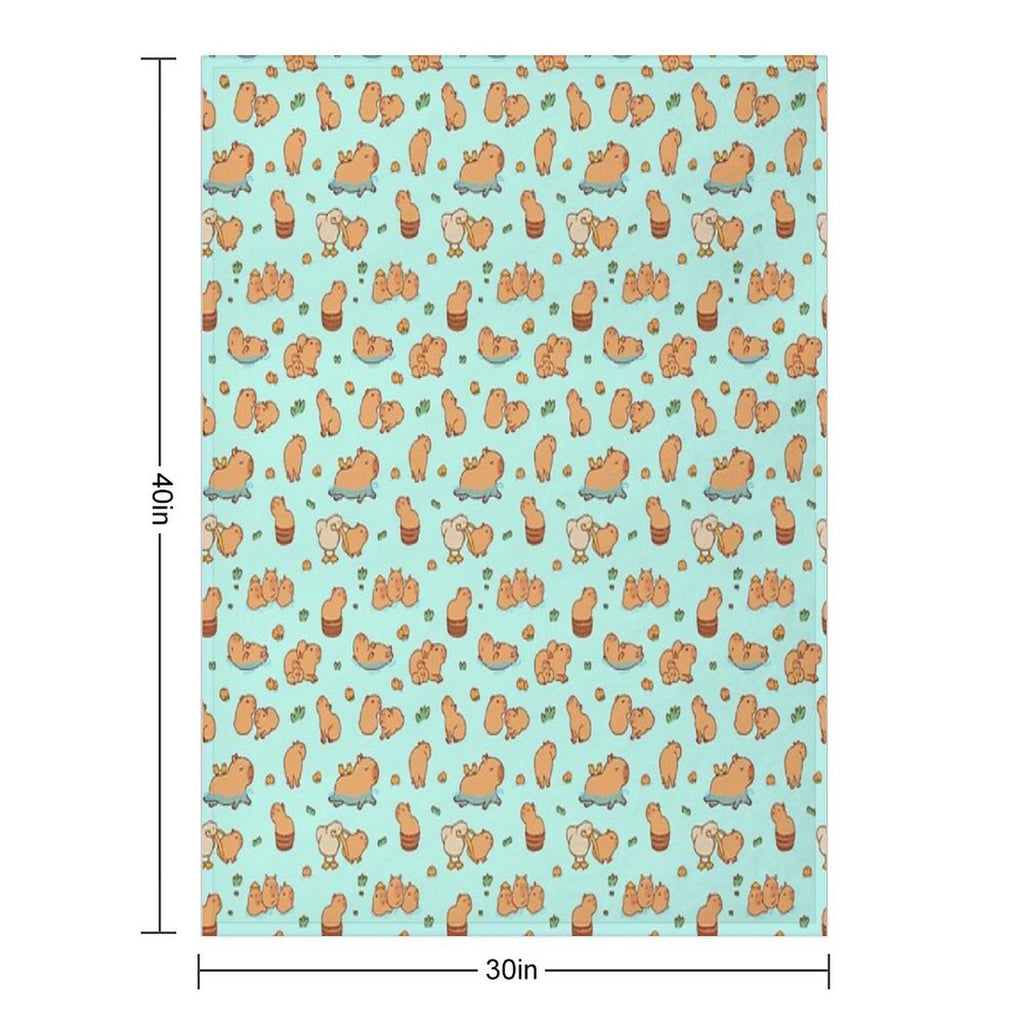 Cute Capybara Art, Illustration Seamless Pattern Gift-ready Throw Blanket