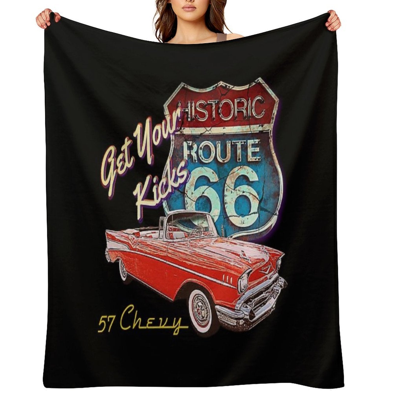 1957 Chevy Bel Air Vintage Retro Classic Car Street Hot Rod Antique Route 66 Design Gift-ready Throw Blanket