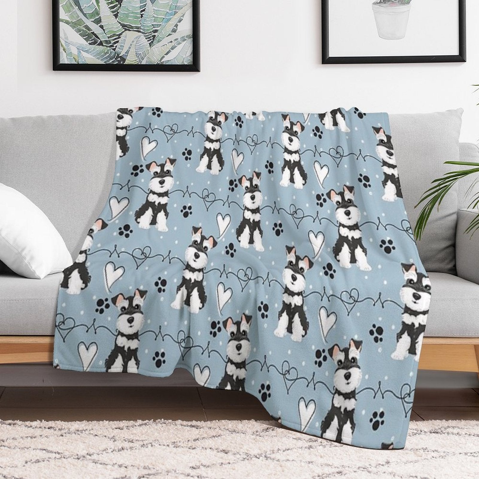 Love Black And White Miniature Schnauzer Quick-dry Throw Blanket
