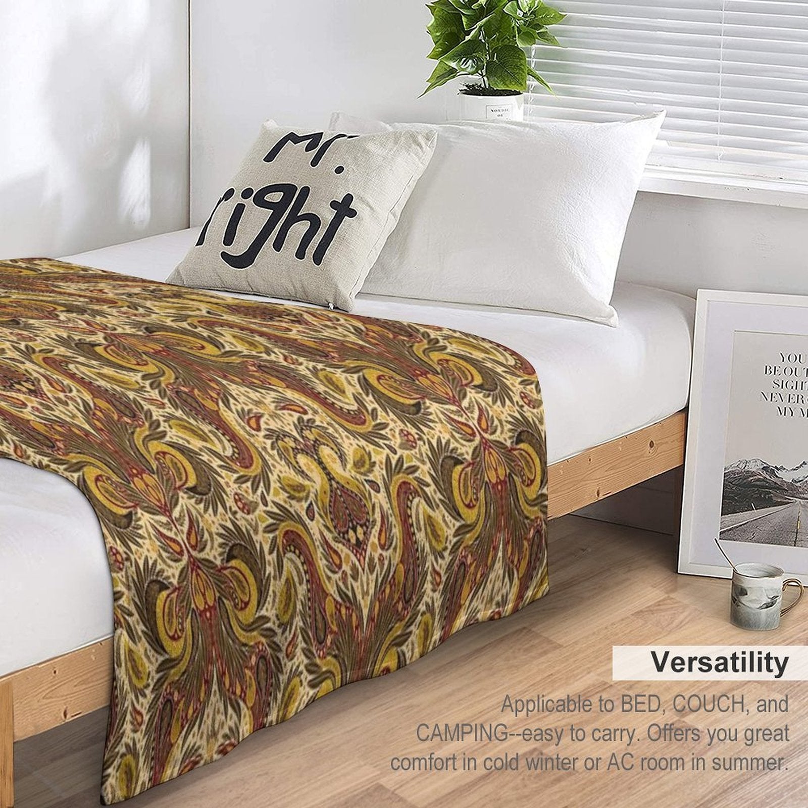 Olive Green, Gold & Burgundy Paisley Pattern All-season Throw Blanket