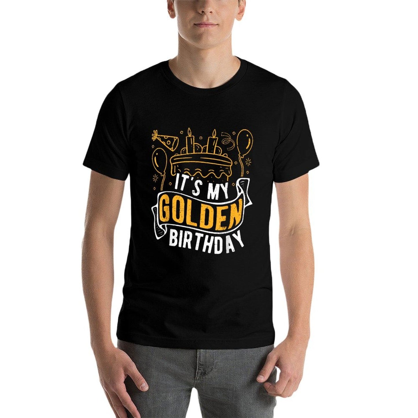 IT'S MY Golden Birthday Celebration Party Birth Golden Fan  Rolled Sleeves T-Shirt