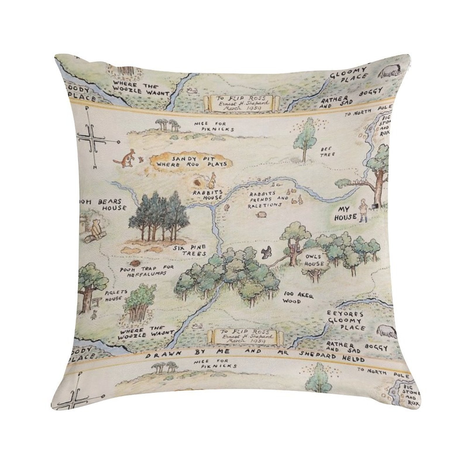 Hundred Acre Wood Map Soft Multiple Sizes Throw Pillow