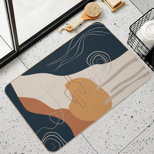 Abstract - Go with The Flow 2 in Navy And Ochre  Toxin-Free Bath Mat