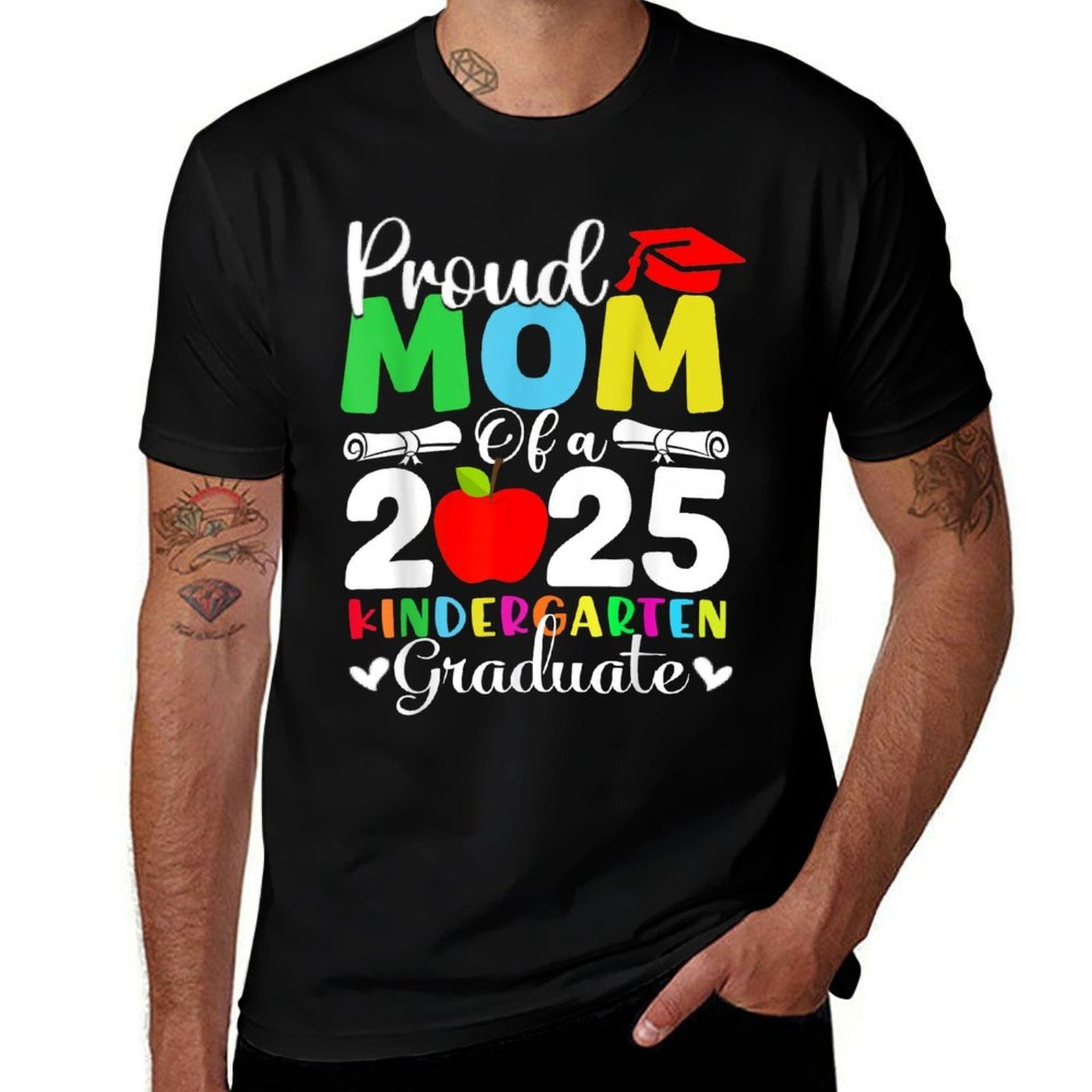 Graduation Proud Mom of 2025 Kindergarten Graduate  Summer-ready Fabric T-Shirt