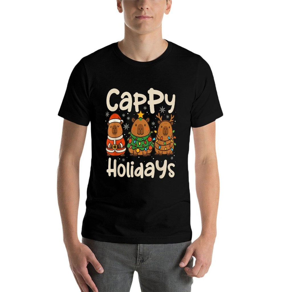 Cappy Holidays Capybara Christmas Pajama Rodent Animal  Graphic-printed T-Shirt