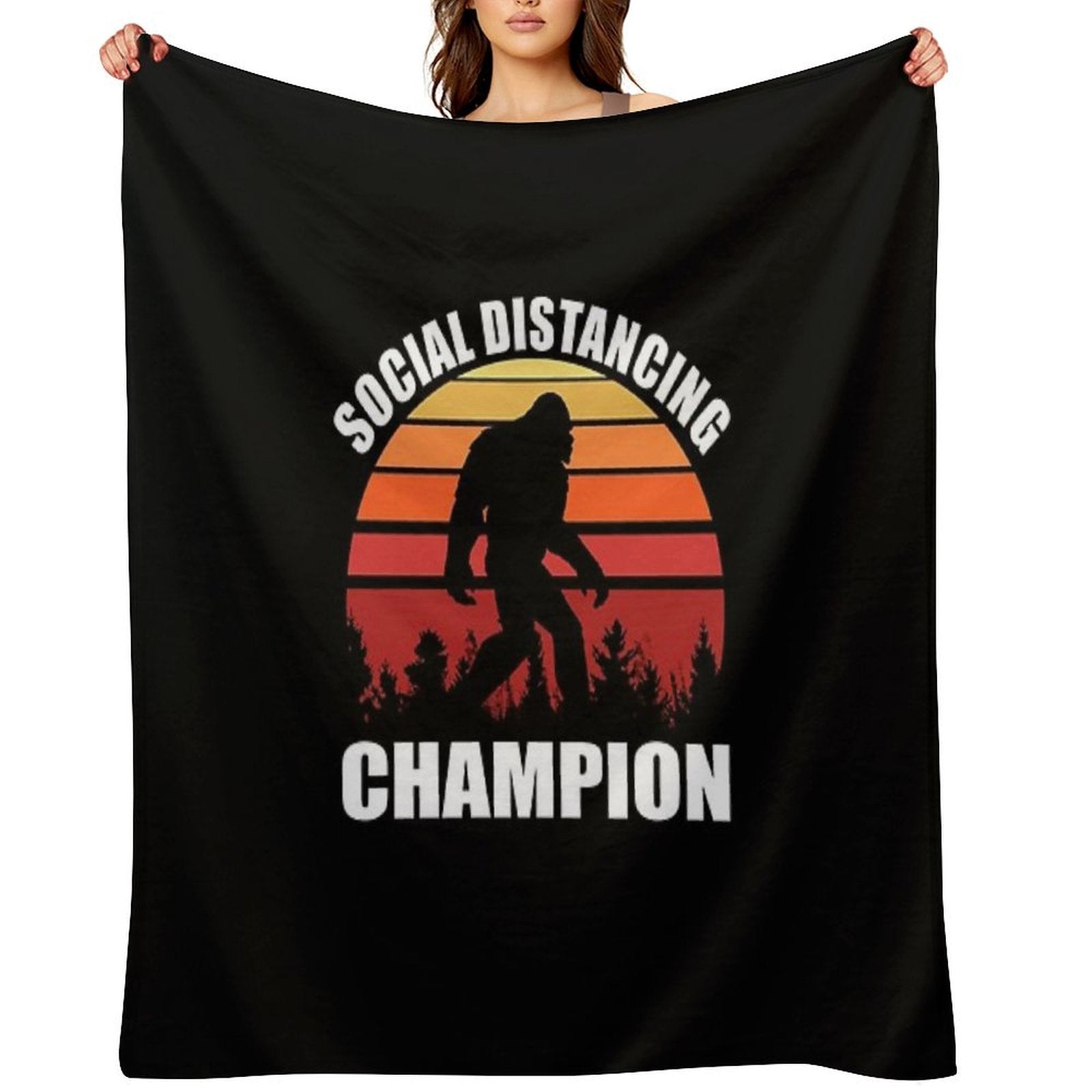 Bigfoot Funny Social Distancing Champion Vintage Sunset Lightweight Throw Blanket