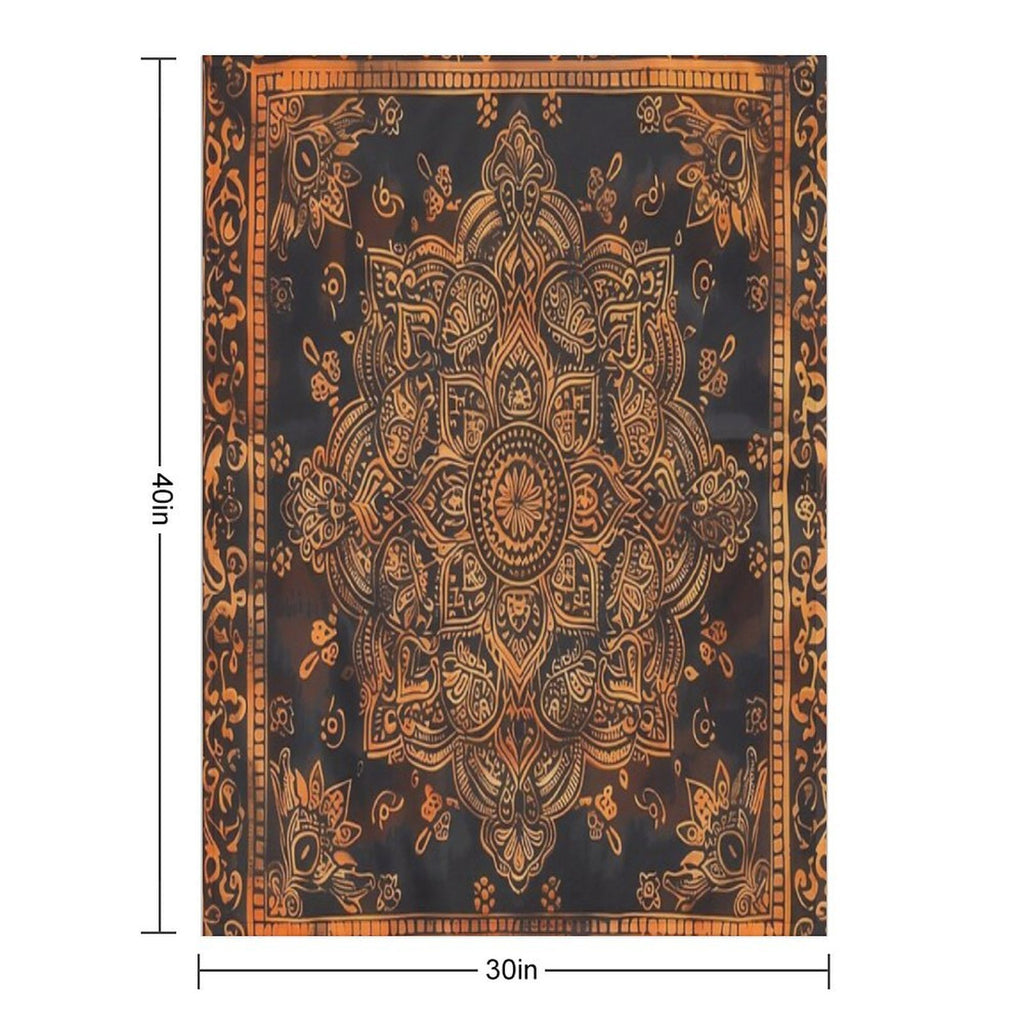 Stunning Brown And Orange Delicate Detailed Mandala Square Travel-friendly Throw Blanket