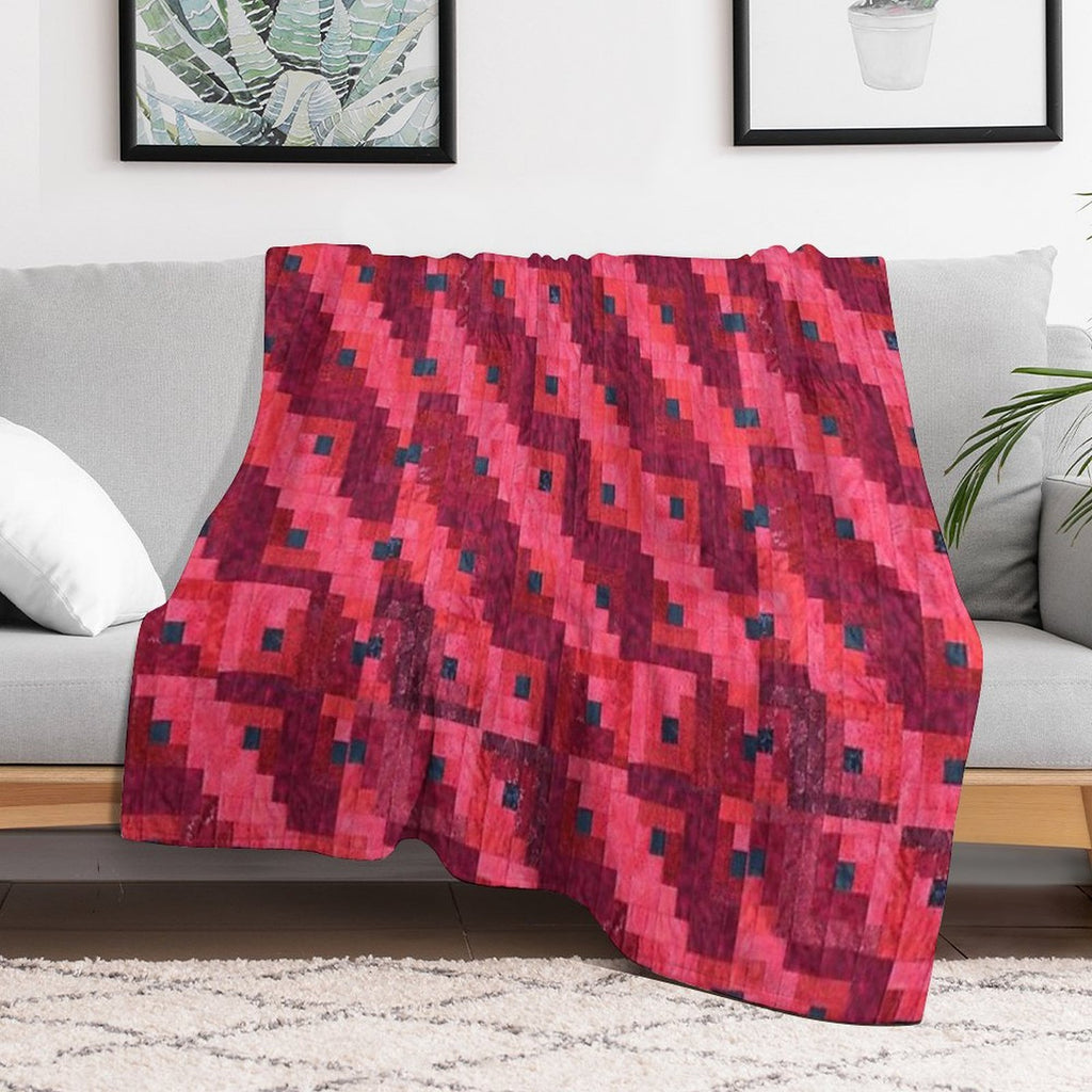 Red Log Cabin Quilt Eco-conscious Throw Blanket