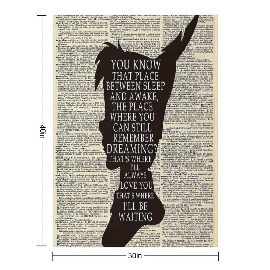 Peter Pan Over Vintage Dictionary Page - That Place Velvety-soft Throw Blanket