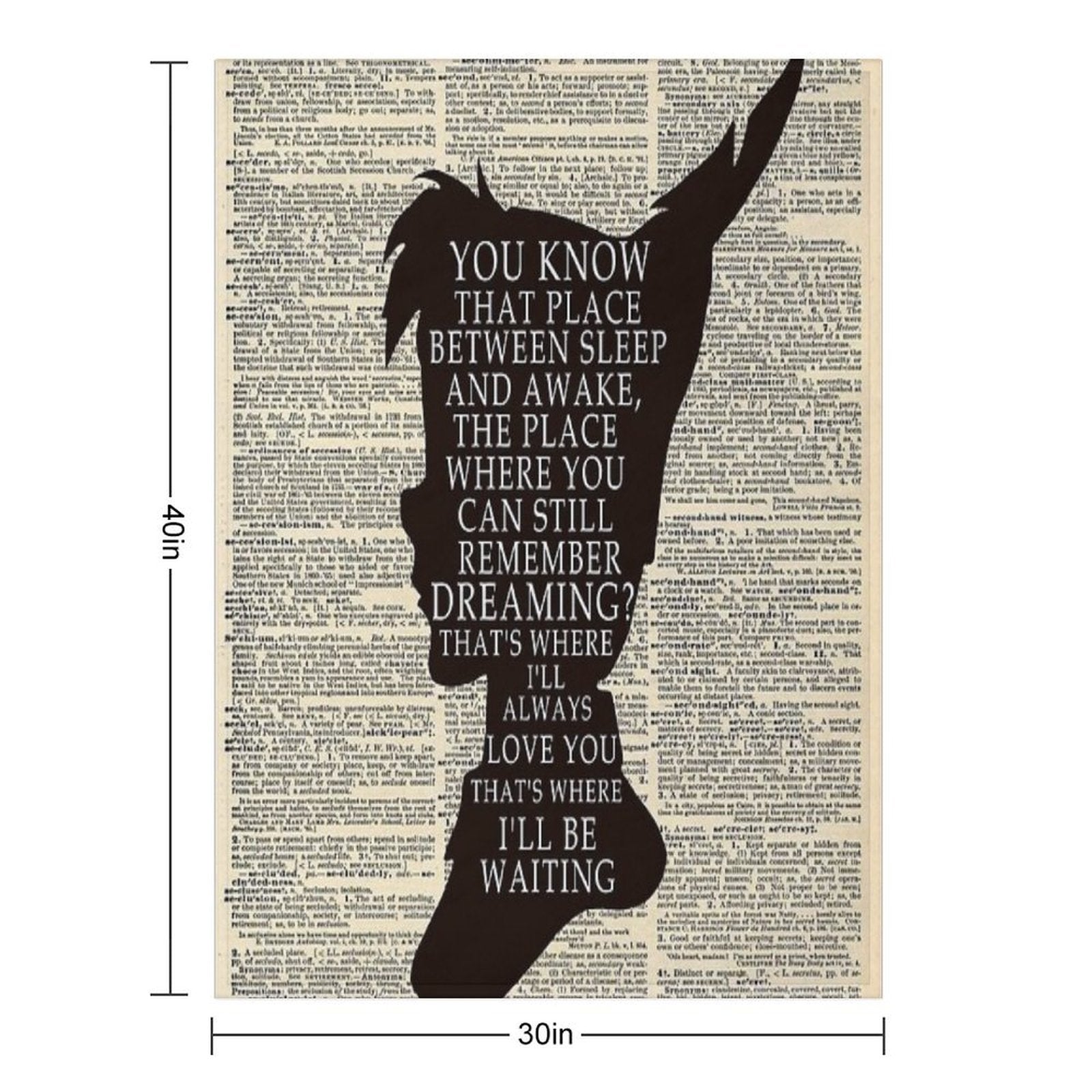 Peter Pan Over Vintage Dictionary Page - That Place Velvety-soft Throw Blanket