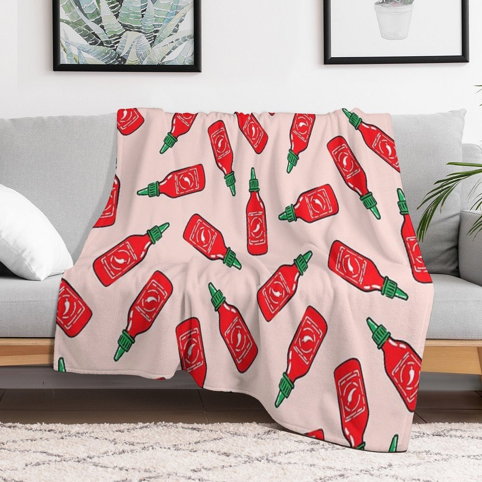 Sriracha Sauce - Pink - Hot Chili Sauce Anti-pilling Throw Blanket
