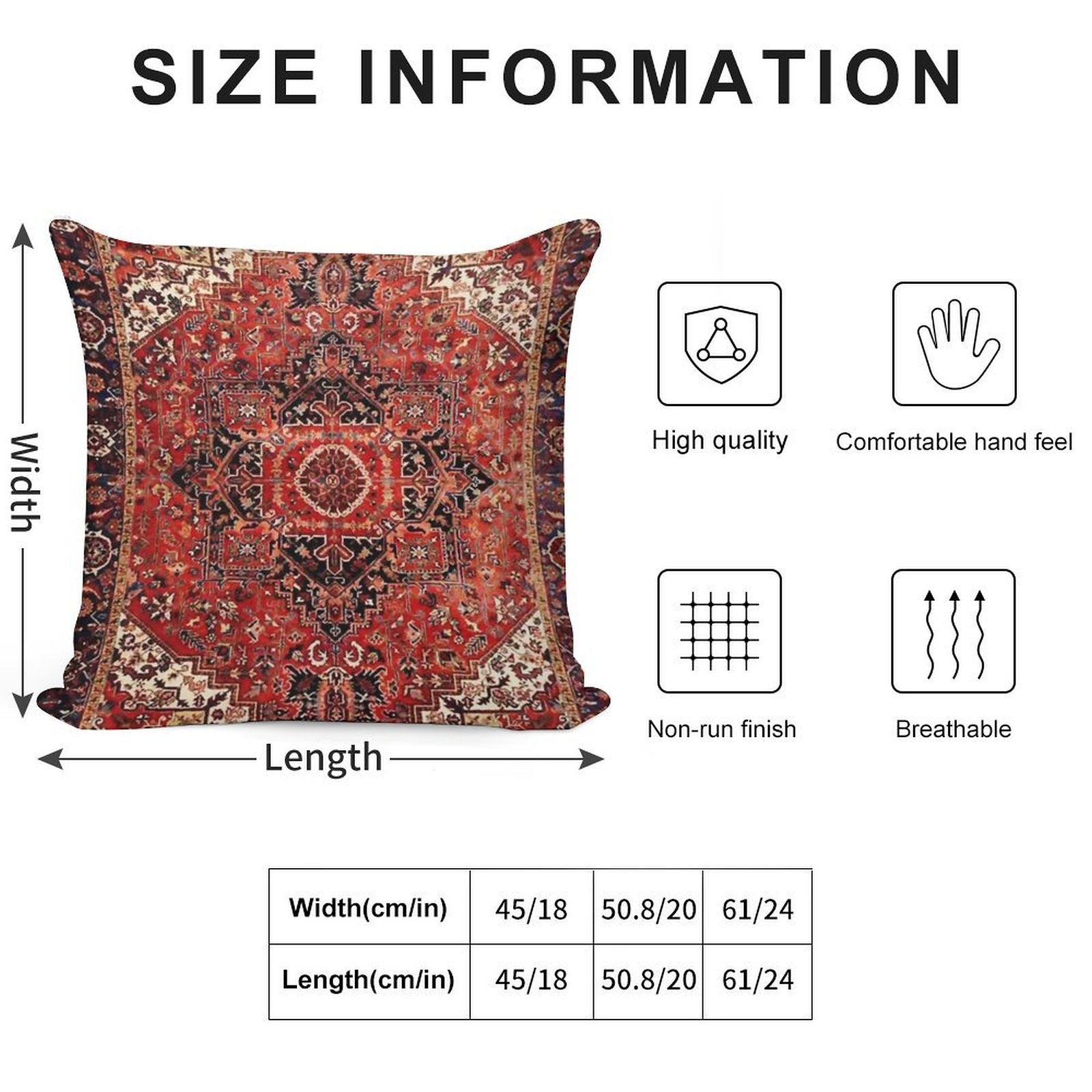 Heriz Antique Vintage Boho Persian Carpet Print Soft Skin-Friendly Throw Pillow