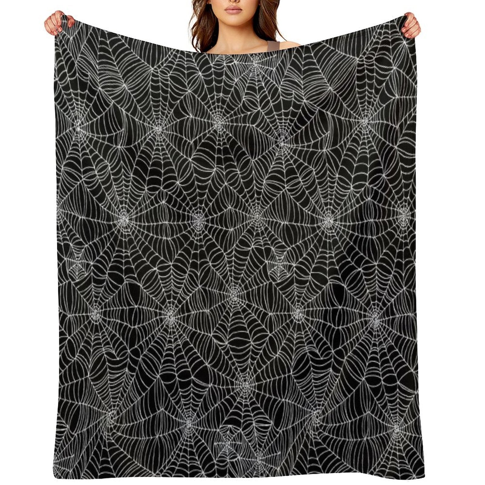 Spider Web Pattern - White on Black by Cecca Designs Plush Throw Blanket