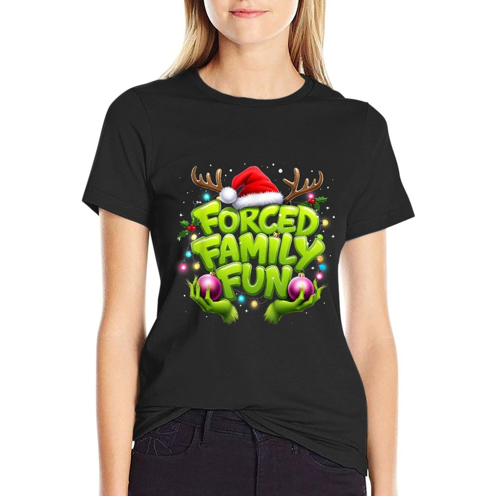 Forced Family Fun Funny Christmas Holiday Design  Ribbed Collar T-Shirt