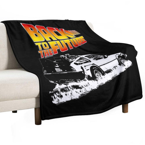Back to The Future - DeLorean Fire Tracks White Stencil Fan Art Sustainable Throw Blanket