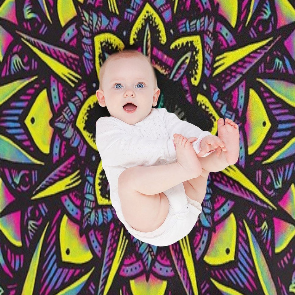 Dharma Wheel Neon Mandala Eye Machine-washable Throw Blanket