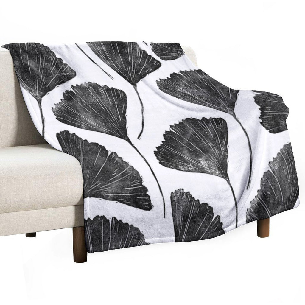 Ginkgo Biloba, Lino Cut Nature Inspired Leaf Pattern Gift-ready Throw Blanket