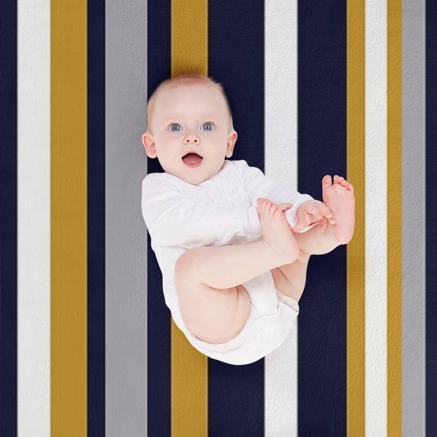 Modern Stripes Vertical Pattern in Honey Mustard Yellow, Dark Navy Blue, Gray, And White. Minimalist Color Block Versatility Throw Blanket