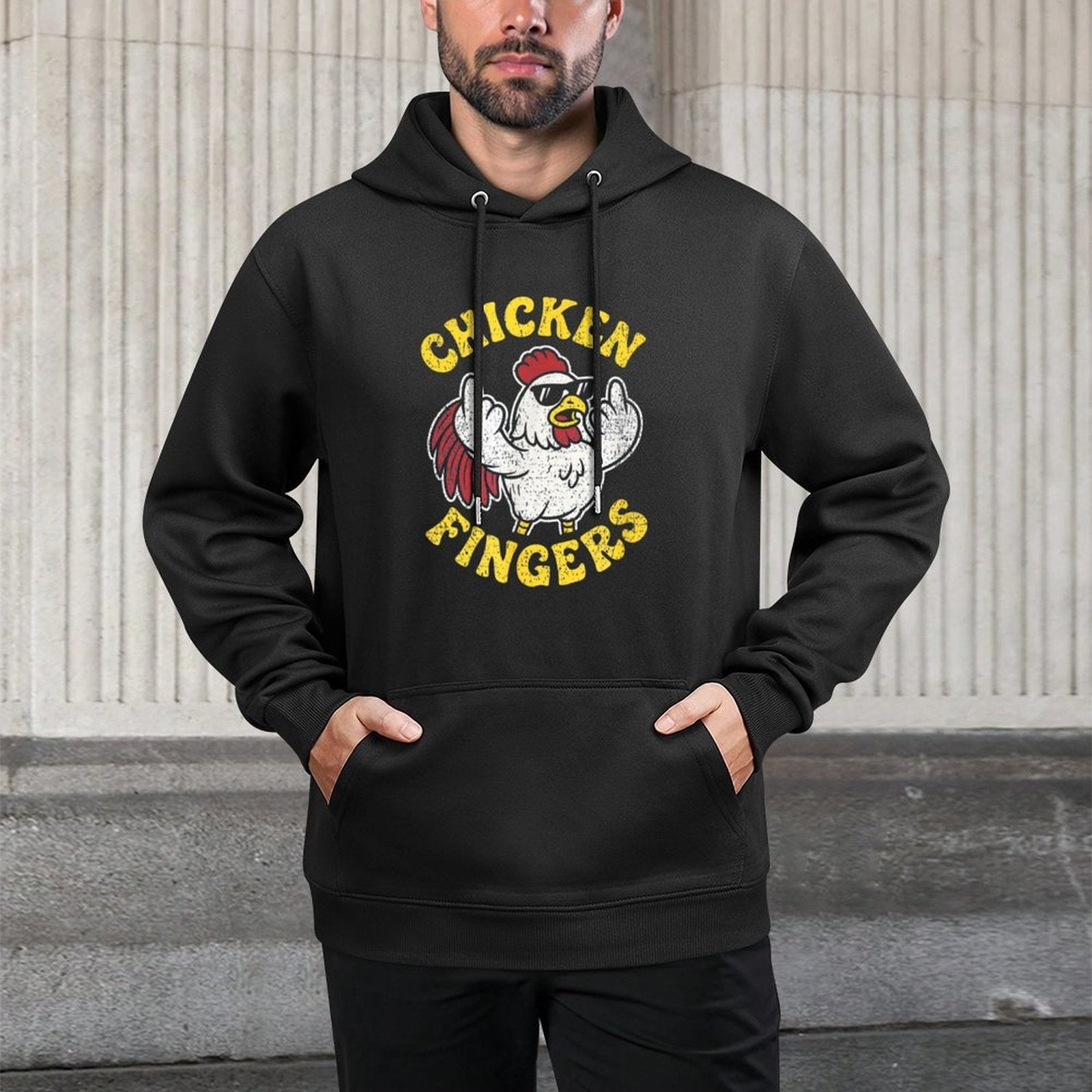 Angry Chicken Flipping Off Middle Fingers Pun Cluck Off Meme Layering Staple Hoodie