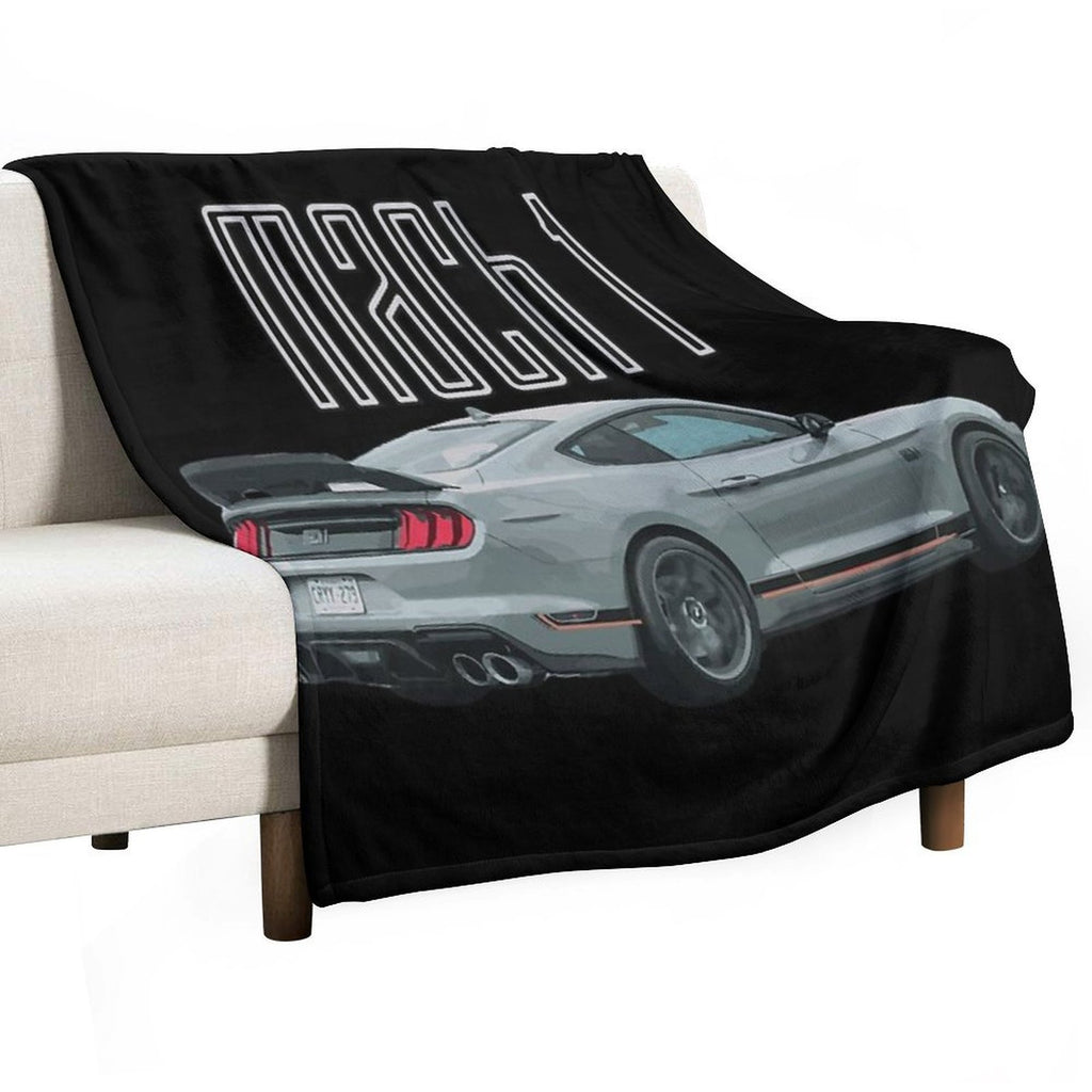 MACH 1 Mustang GT 5.0L V8 Performance Car Fighter Jet Gray Rear Sustainable Throw Blanket