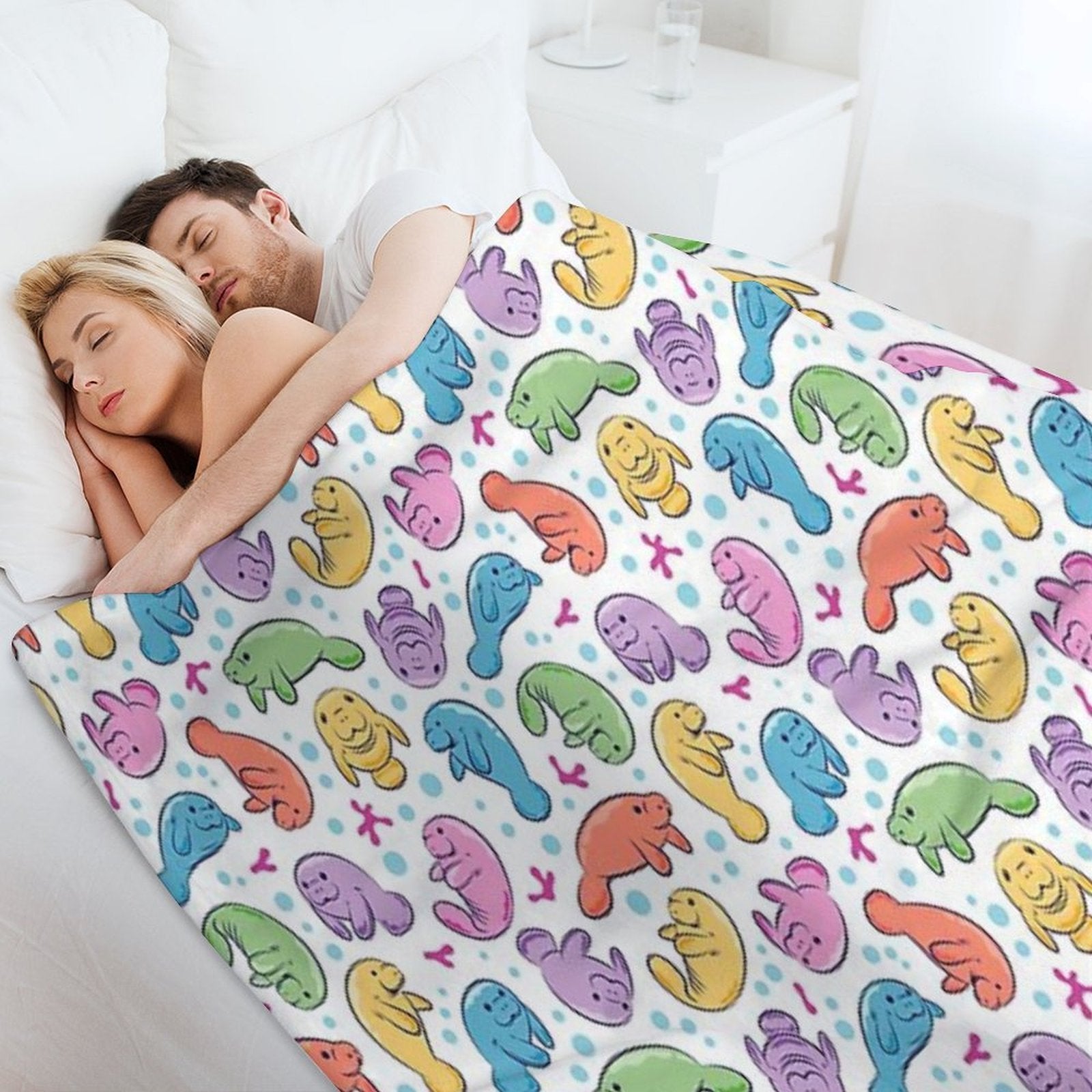 Cute Manatee Pattern - Colorful Underwater Pattern Travel-friendly Throw Blanket